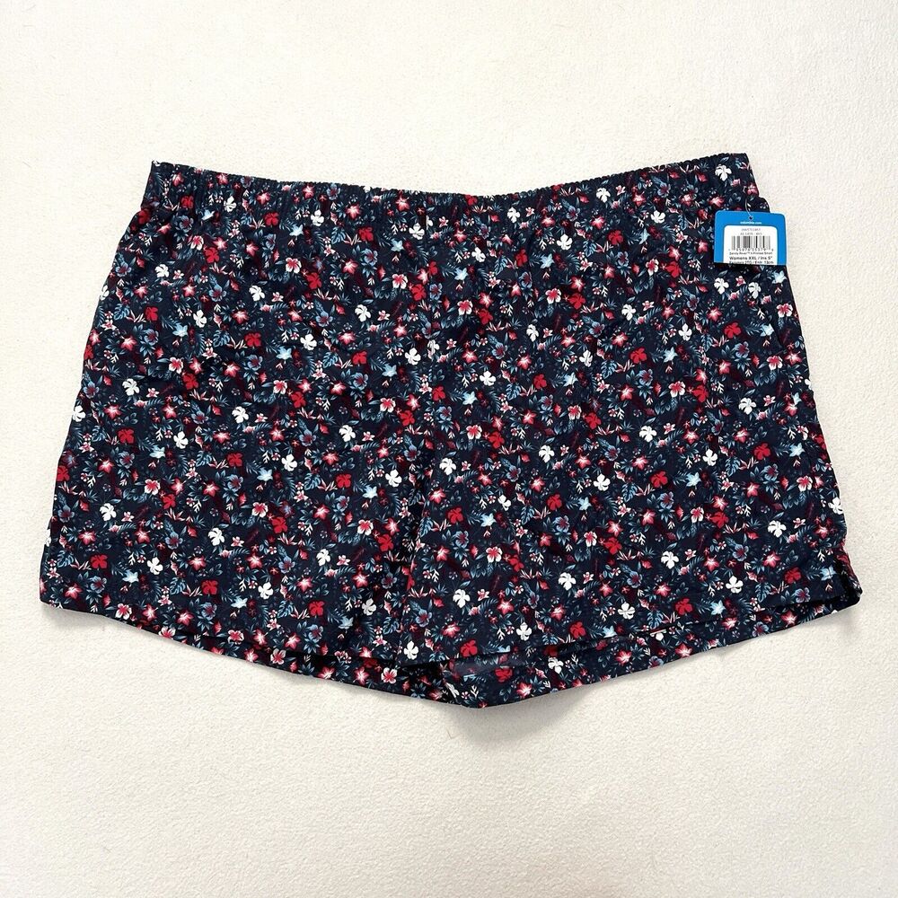 NWT Columbia Women 5” Sandy River II Navy Blue Red Floral Printed Shorts XXL